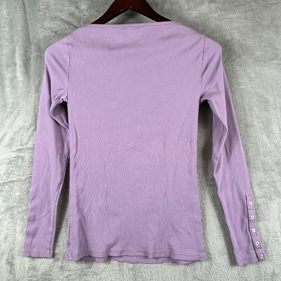 Lauren Ralph Lauren Womens M Lilac Ribbed Knit Long Sleeve Button Cuff Top - Picture 7 of 9